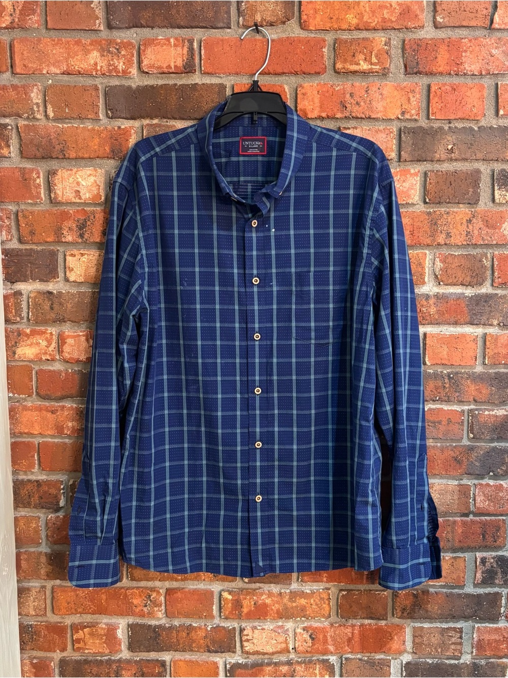 UNTUCKit mens plaid long sleeve button up shirt blue XL